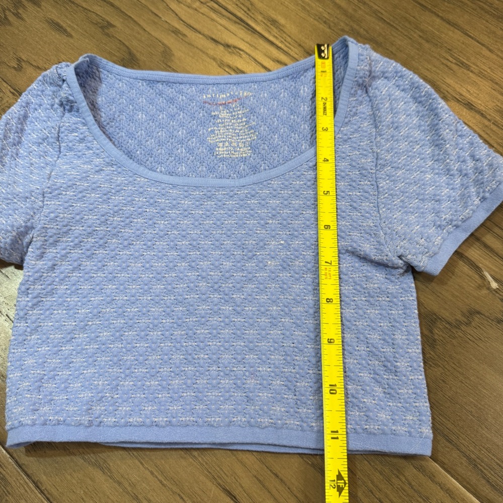 Intimately Free People Womens Crop Top Blue Textured Short Sleeve Size M - Picture 3 of 7